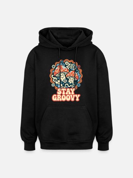 Stay Groovy Retro Pilze - Oversized Unisex Hoodie - Schwarz
