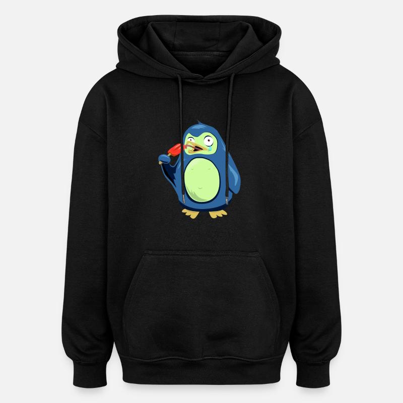 Frozen Pinguin isst Eis - Oversized Unisex Hoodie - Schwarz