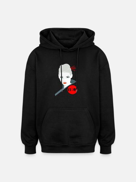 Japan Japanerin zornig Ninja Kämpferin Asiatin - Oversized Unisex Hoodie - Schwarz