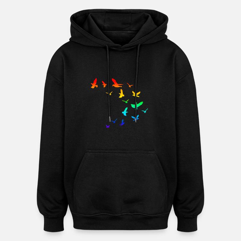 Nuée d'oiseaux arc-en- - Sweat à capuche oversize unisexe - noir
