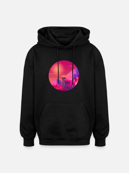 Path in the mountains sunset - Oversized Unisex Hoodie - black
