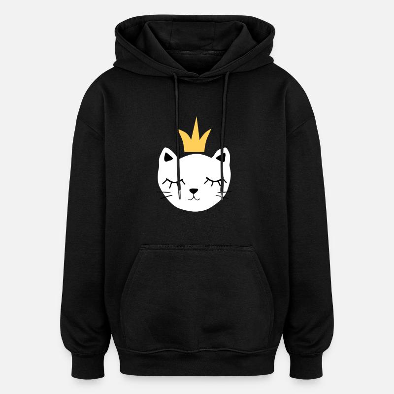 White cat with crown - Oversized Unisex Hoodie - black
