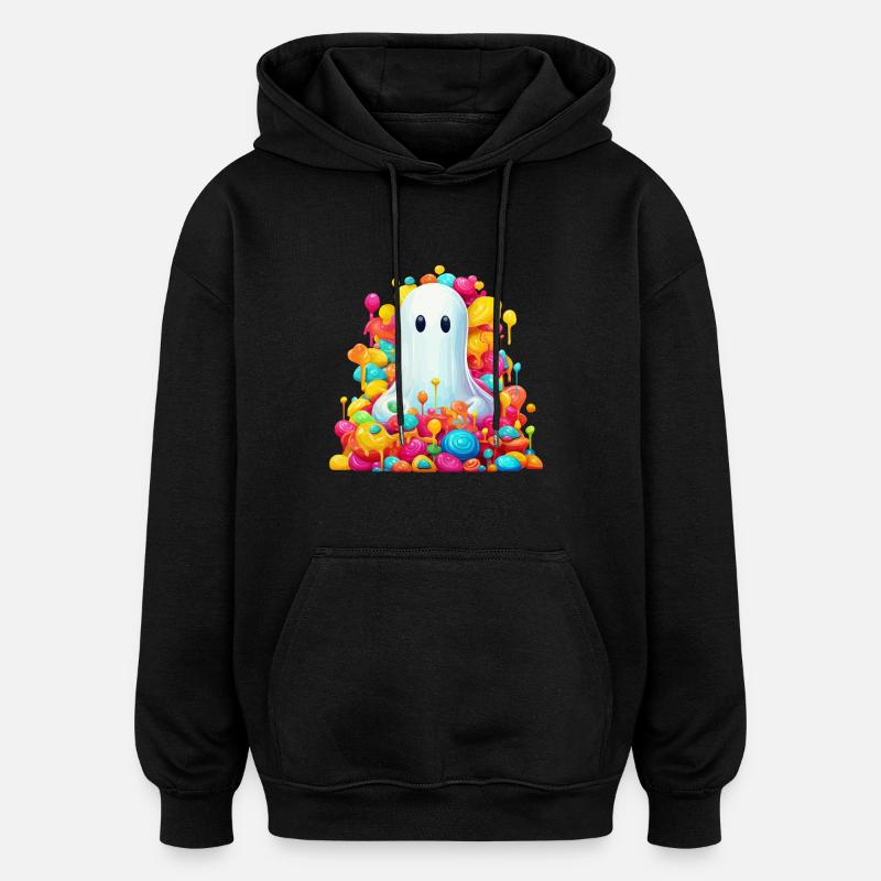 Cute Halloween ghost with candy - Oversized Unisex Hoodie - black