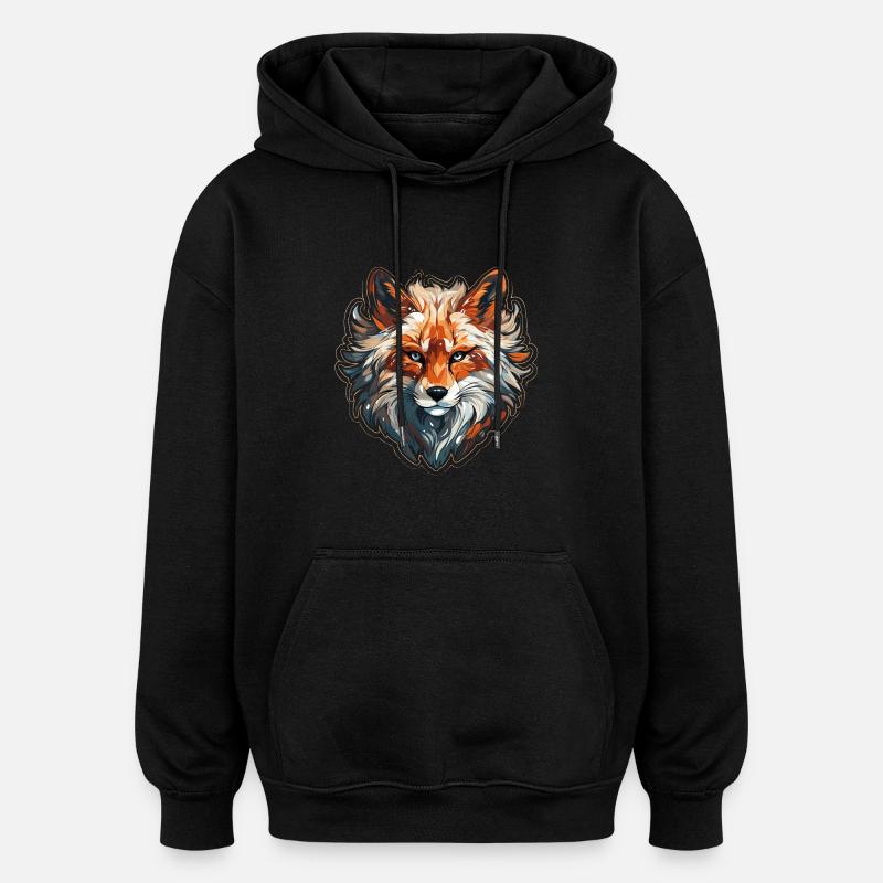 Renard - illustration - Sweat à capuche oversize unisexe - noir