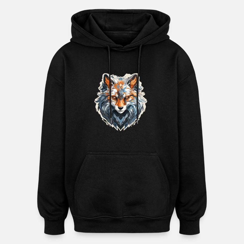 Fox - illustration - Oversized Unisex Hoodie - black