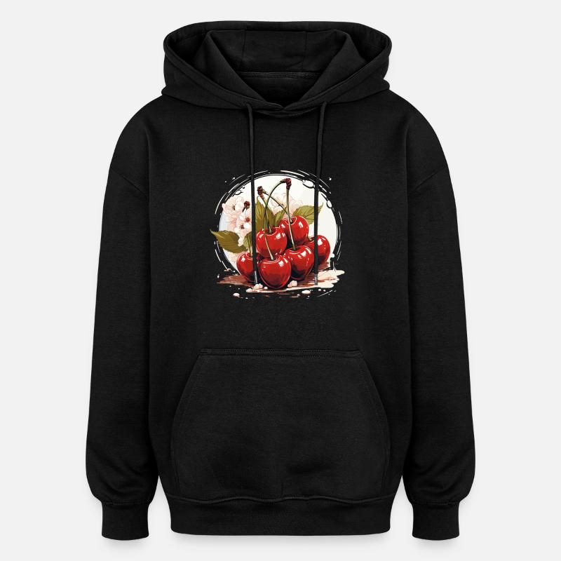 Cerisier - illustration - Sweat à capuche oversize unisexe - noir