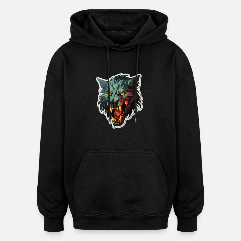 Loup - Illustration - Sweat à capuche oversize unisexe - noir