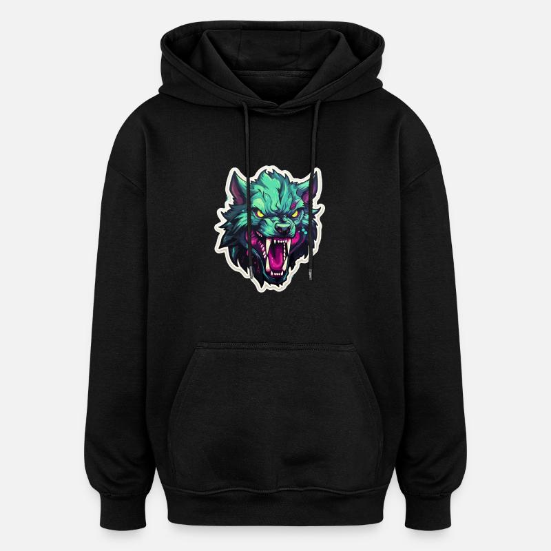 Loup - Illustration - Sweat à capuche oversize unisexe - noir