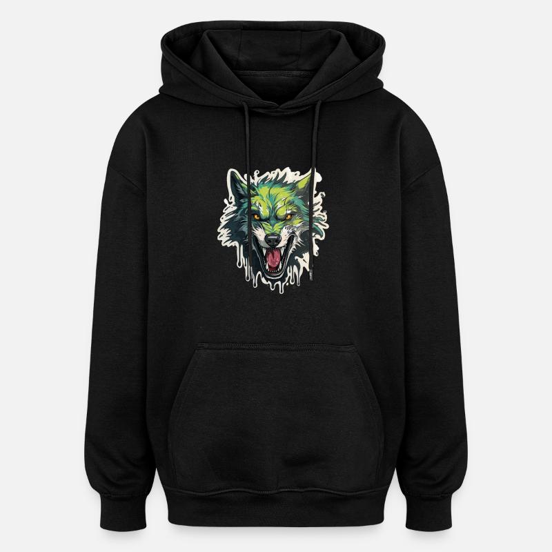 Loup - Illustration - Sweat à capuche oversize unisexe - noir