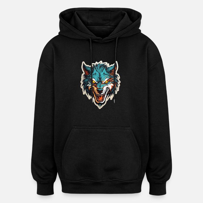 Wolf - Illustration - Oversized Unisex Hoodie - Schwarz