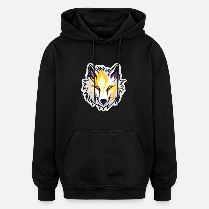 Loup - Illustration - Sweat à capuche oversize unisexe - noir