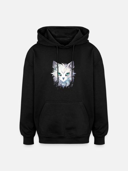 Chat - illustration - Sweat à capuche oversize unisexe - noir