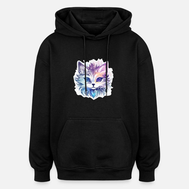 Chat - illustration - Sweat à capuche oversize unisexe - noir