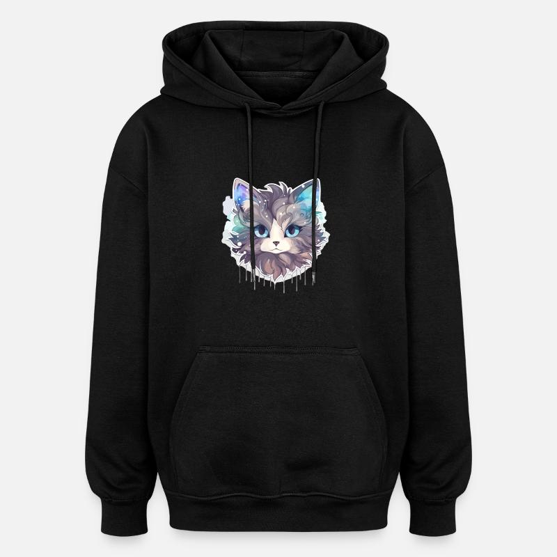 Chat - illustration - Sweat à capuche oversize unisexe - noir