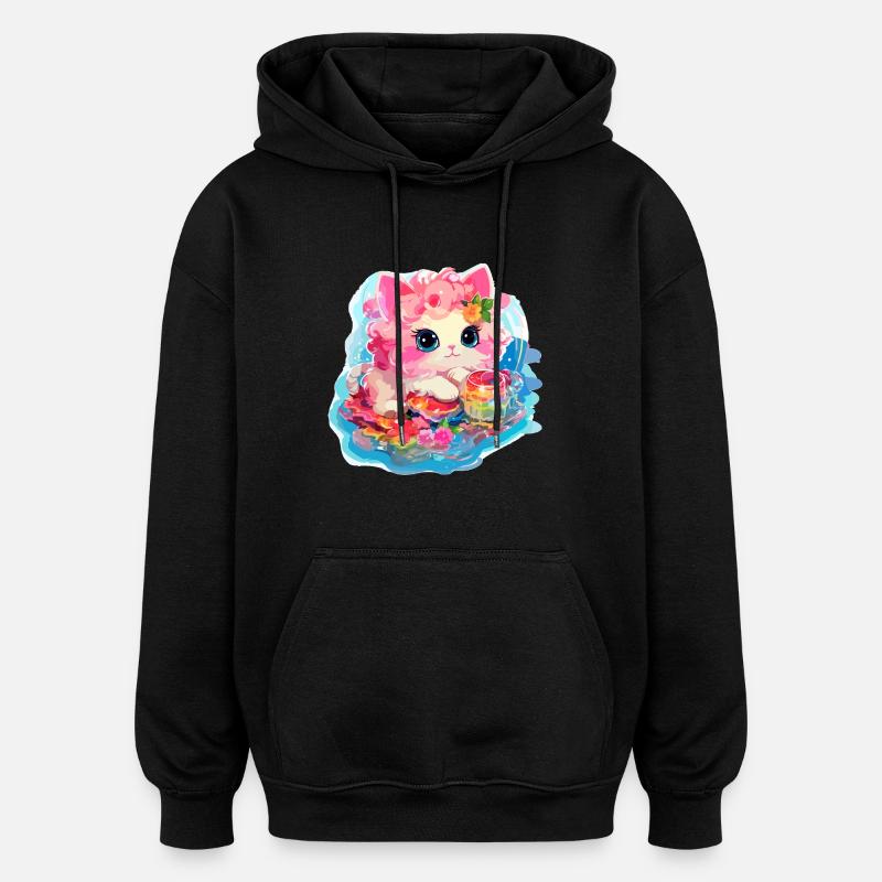 Chat - illustration - Sweat à capuche oversize unisexe - noir