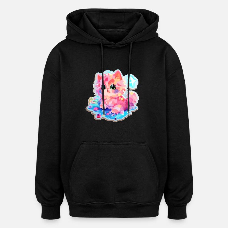 Chat - illustration - Sweat à capuche oversize unisexe - noir
