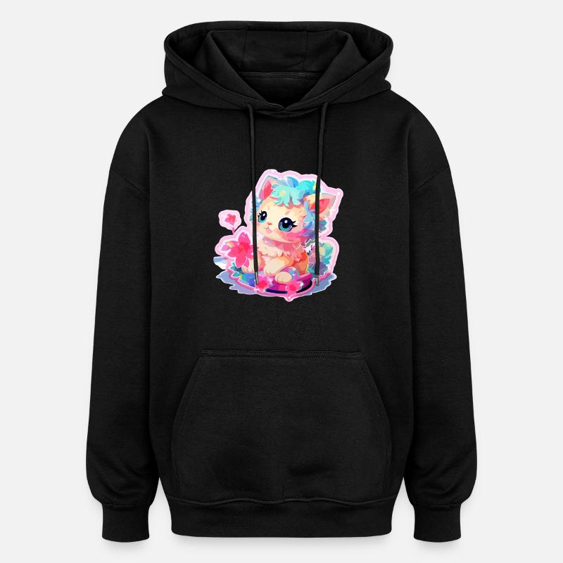 Chat - illustration - Sweat à capuche oversize unisexe - noir