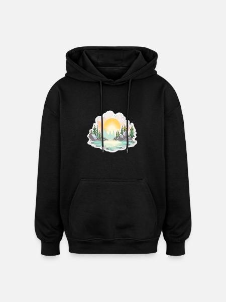 Paysage - Illustration - Sweat à capuche oversize unisexe - noir