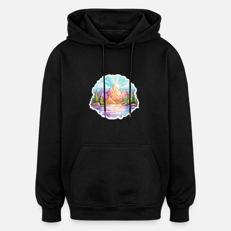 Landschaft - Illustration - Oversized Unisex Hoodie - Schwarz
