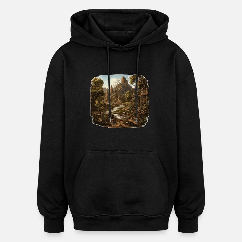 Landschaft - Illustration - Oversized Unisex Hoodie - Schwarz