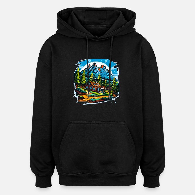 Paysage - Illustration - Sweat à capuche oversize unisexe - noir