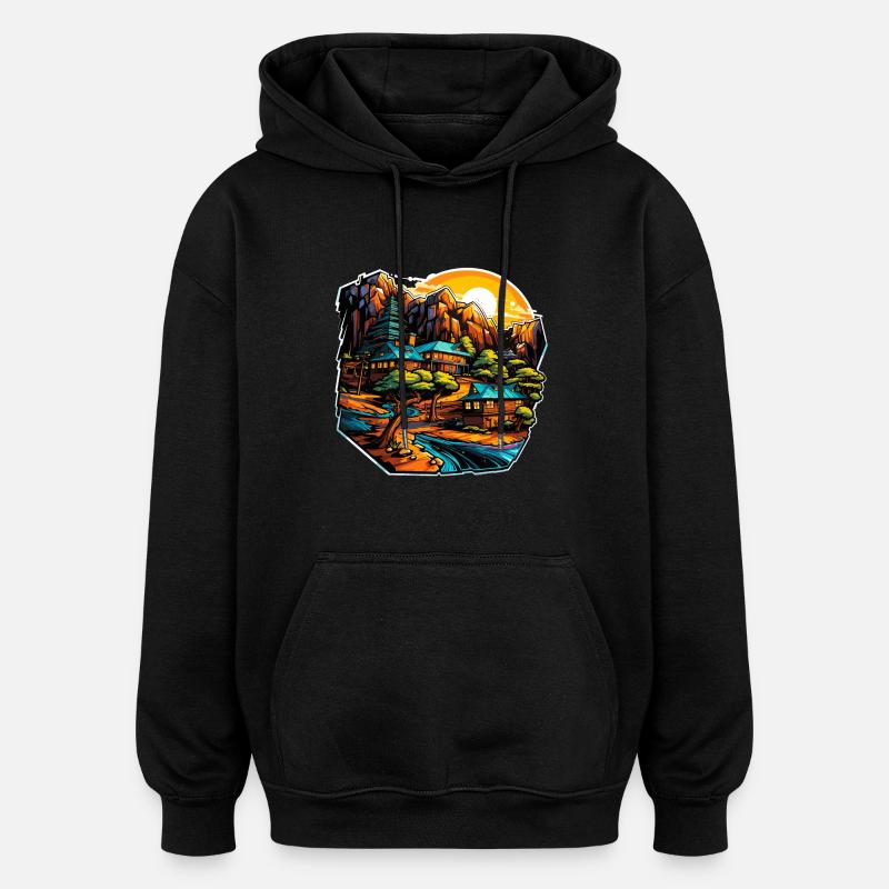 Landschaft - Illustration - Oversized Unisex Hoodie - Schwarz