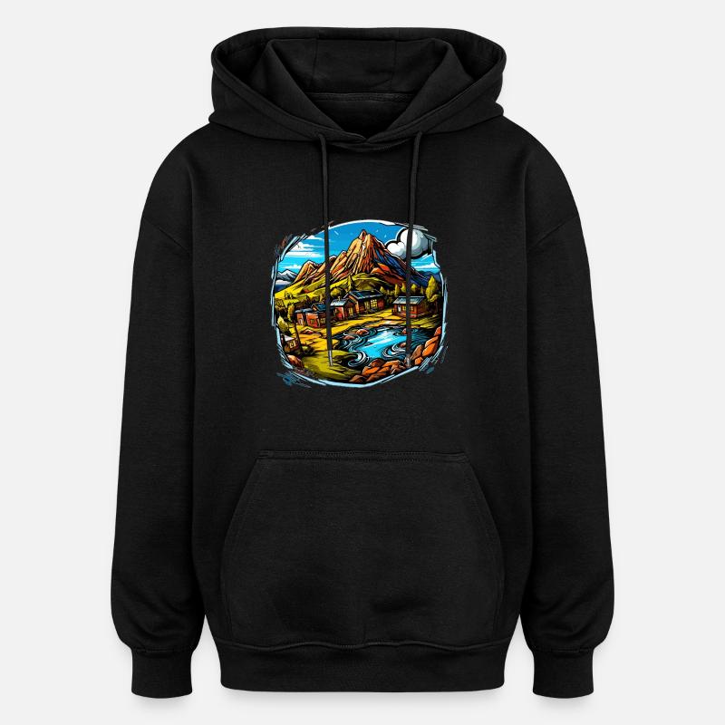 Landschaft - Illustration - Oversized Unisex Hoodie - Schwarz