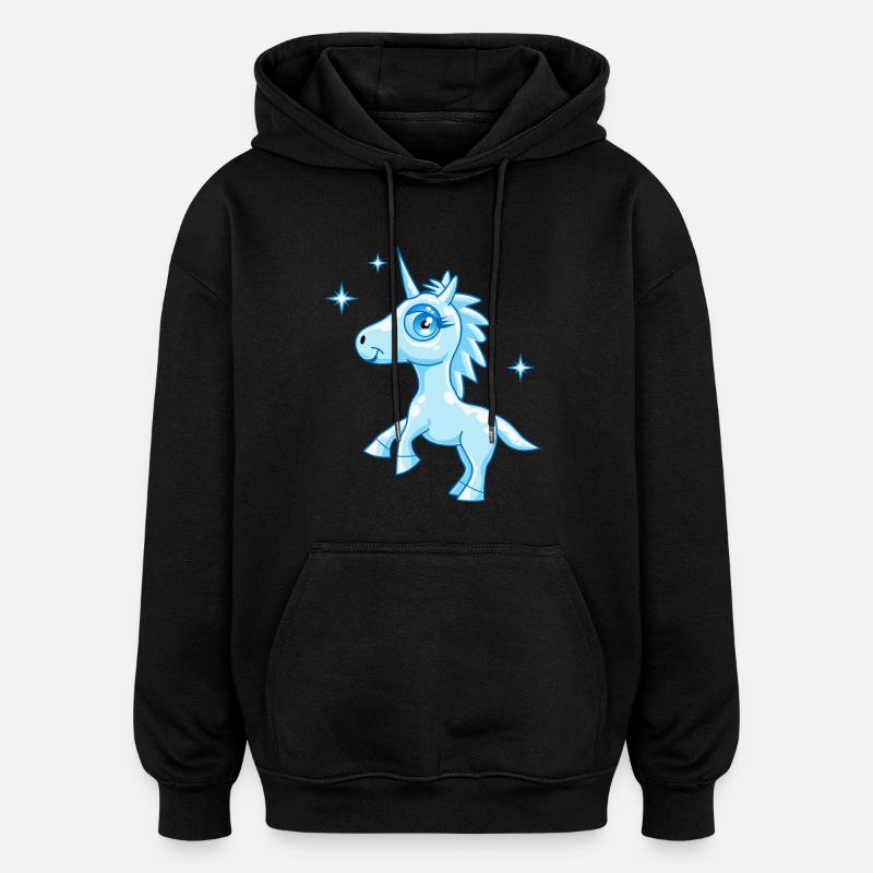 Licorne (bleu) - Sweat à capuche oversize unisexe - noir