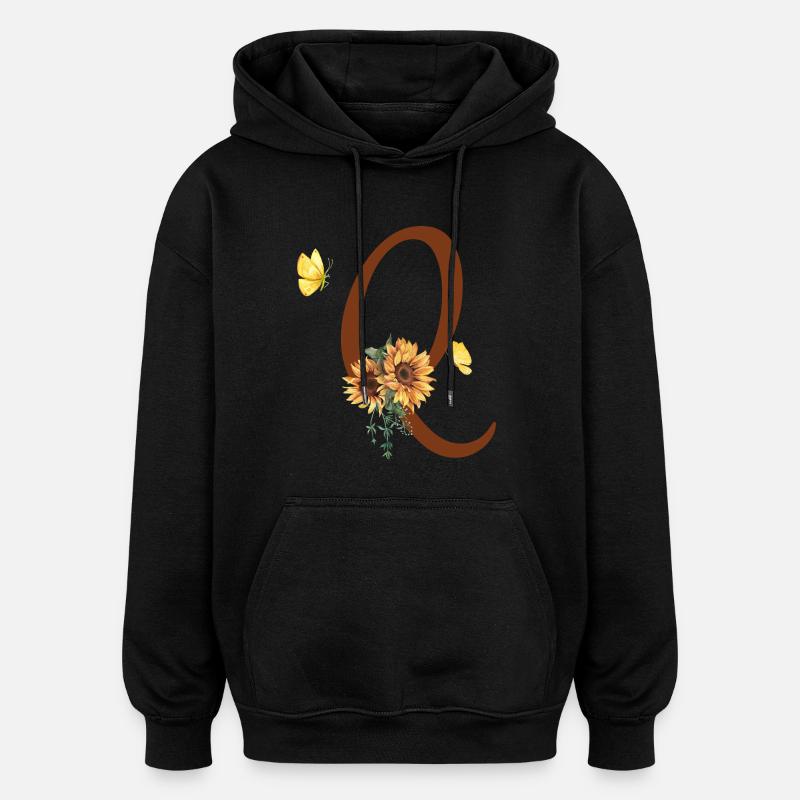 Lettre q tournesol papillon - Sweat à capuche oversize unisexe - noir