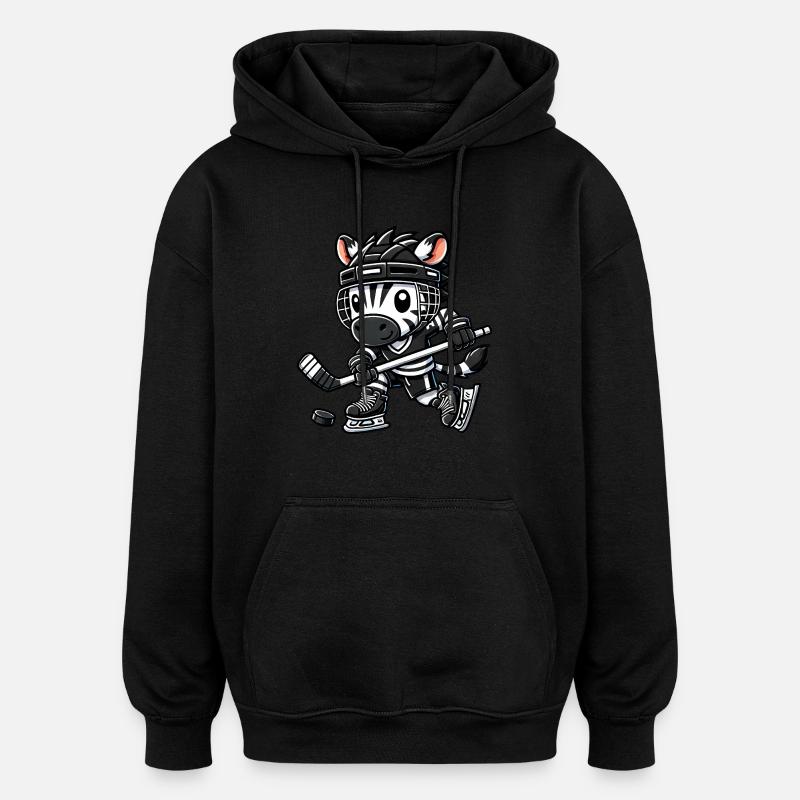 Chibi-Zebra Hockeyspieler Eishockey - Oversized Unisex Hoodie - Schwarz