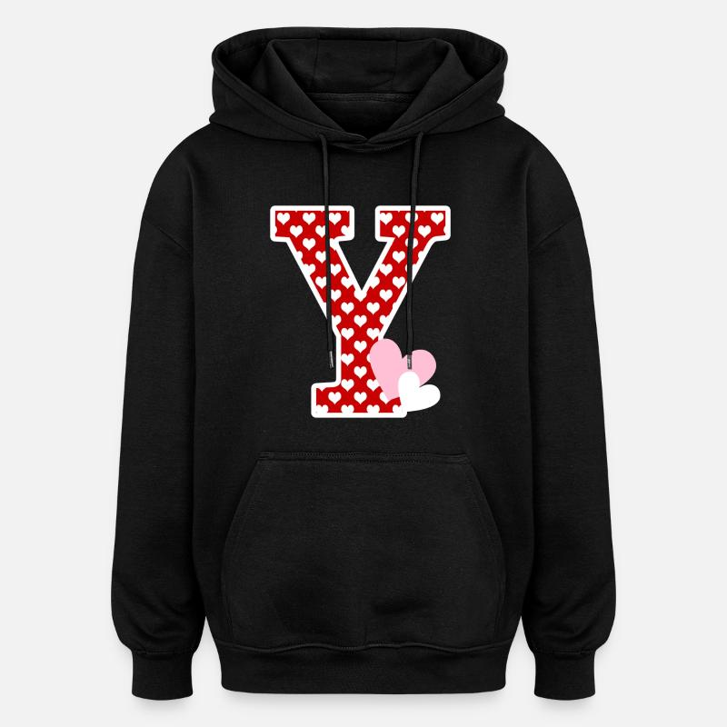 Lettre y cœur - Sweat à capuche oversize unisexe - noir