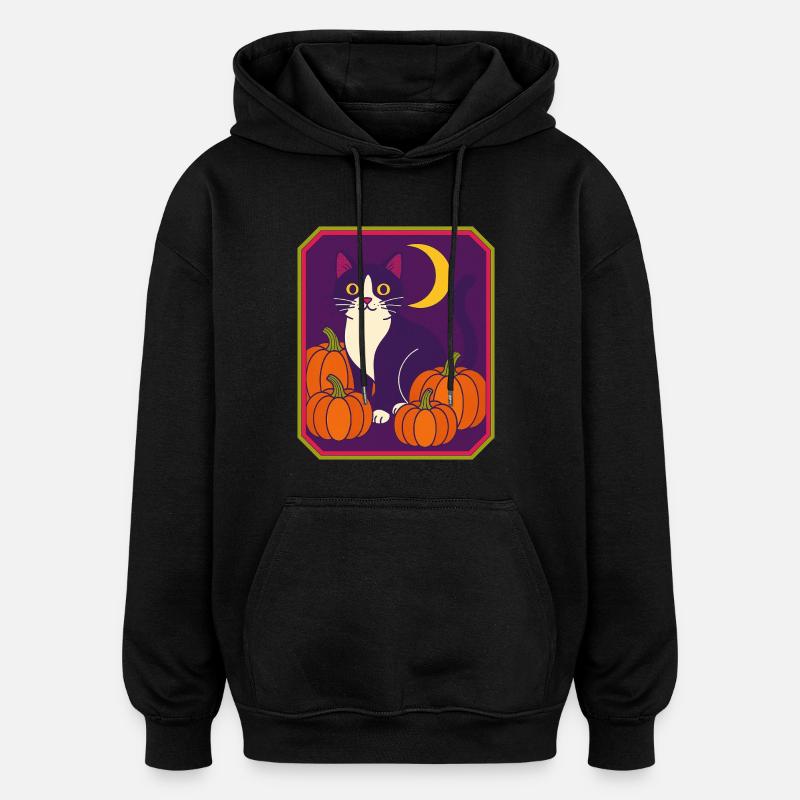 Smoking encadré Cat Moon - Sweat à capuche oversize unisexe - noir