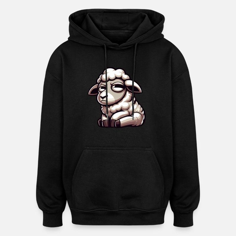 Skeptical Sheep Comic Funny Bull - Oversized Unisex Hoodie - black