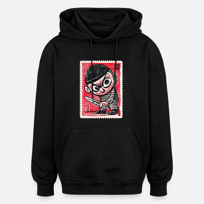 Bande dessinée gangster sur timbre-poste - Sweat à capuche oversize unisexe - noir
