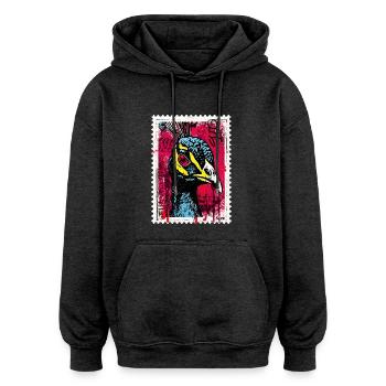 Peacock with pink eyes in street art look - Oversized Unisex Hoodie - charcoal grey - Front - Noah (186cm)