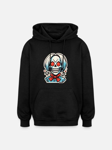 Grinning skeleton with red ribbon - Oversized Unisex Hoodie - black