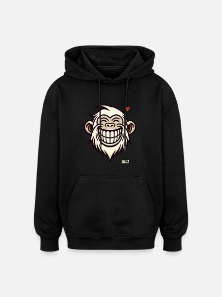 Grinning monkey with heart - Oversized Unisex Hoodie - black