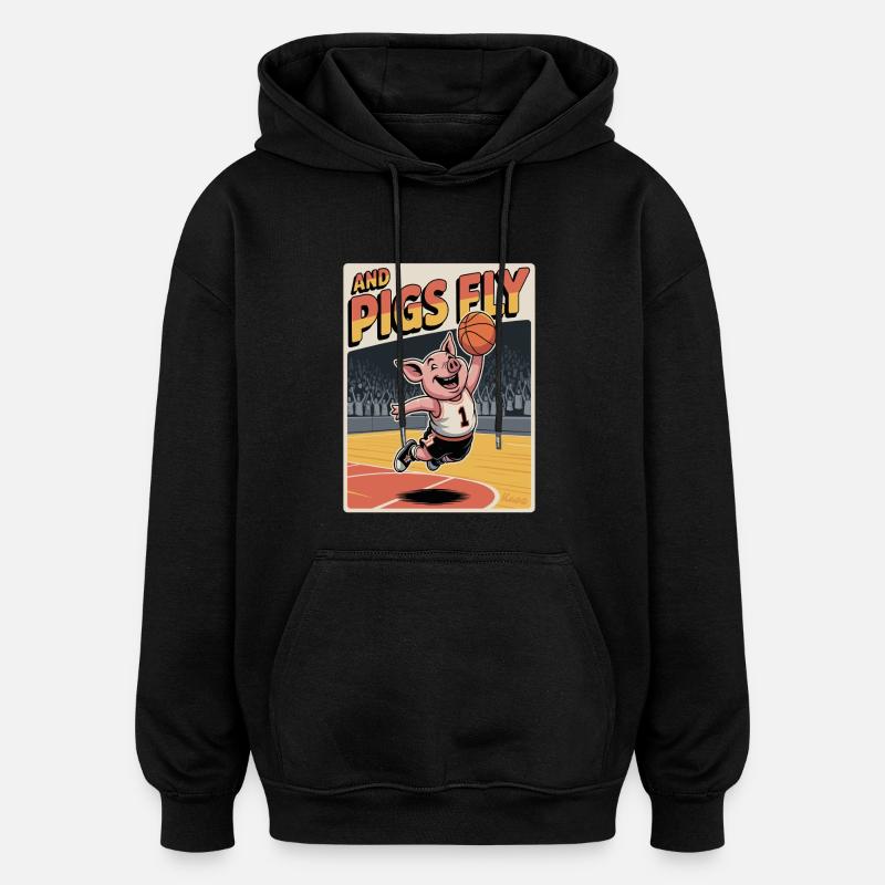 Cochon volant jouant au basket-ball - Sweat à capuche oversize unisexe - noir
