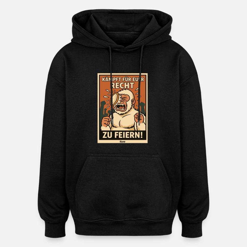 Yeti med tårta i ansiktet på en fest - Oversized luvtröja unisex - svart