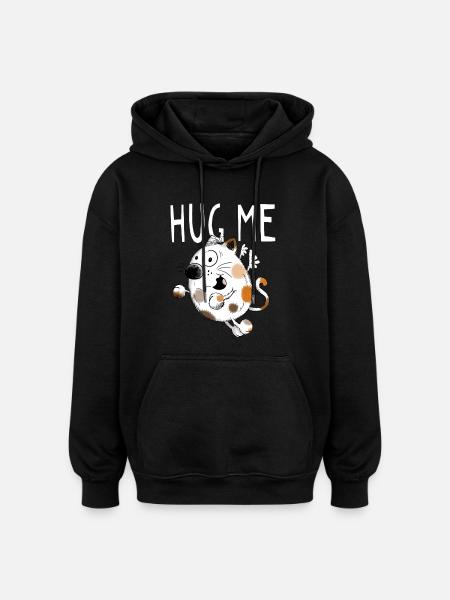 Hug Me Cat Cartoon - Gift - Oversized Unisex Hoodie - black