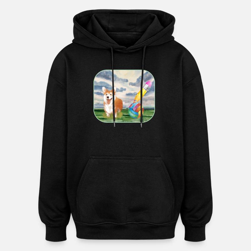 Aquarelle Chien avec Balle - Sweat à capuche oversize unisexe - noir
