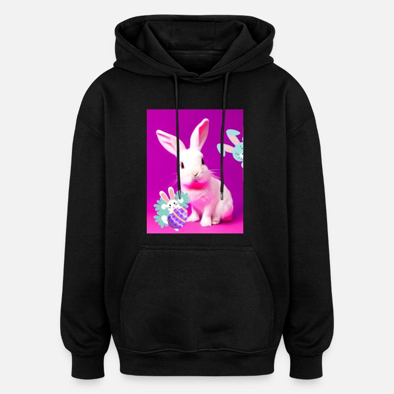 Pink Easter Bunny with Easter Egg Pink - Oversized Unisex Hoodie - black