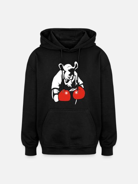 Boxing Rhinoceros - Oversized Unisex Hoodie - black