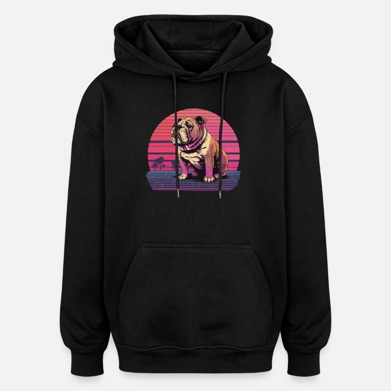 Bouledogue néon rétro - Sweat à capuche oversize unisexe - noir