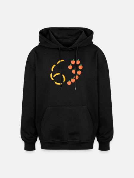 Fruit Motif Bananas and Peaches - Oversized Unisex Hoodie - black