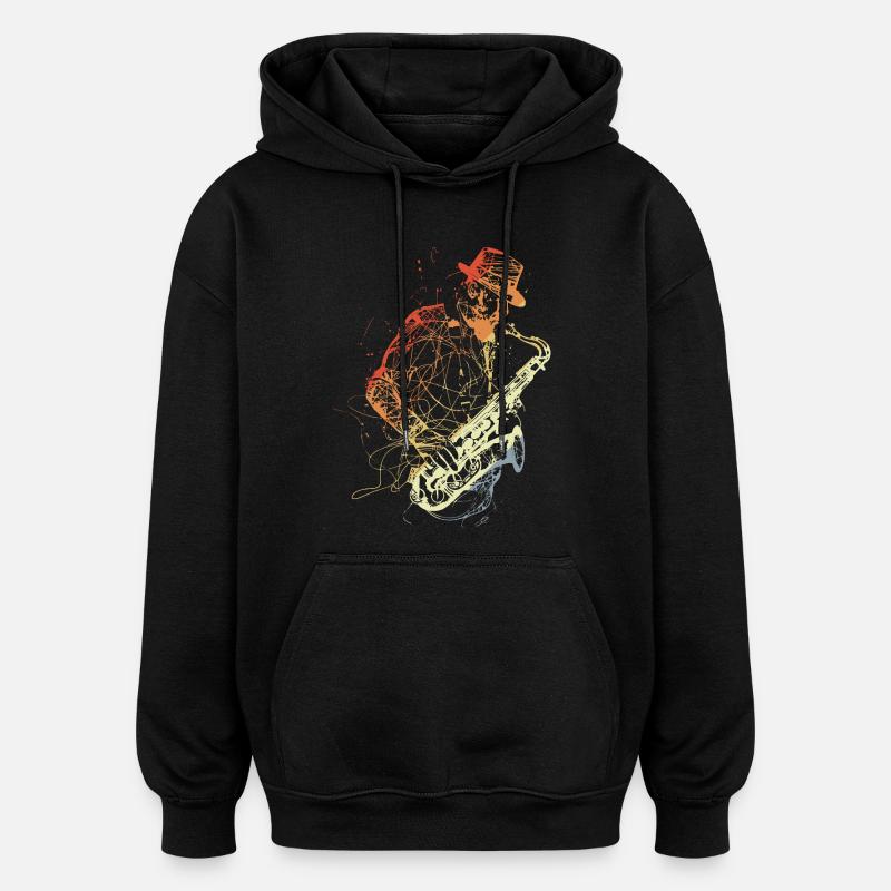 Dessin de saxophone rétro - Sweat à capuche oversize unisexe - noir