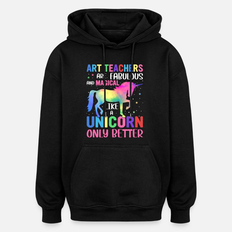 Bunte Einhorn-Kunst, die Lehrer lieben - Oversized Unisex Hoodie - Schwarz