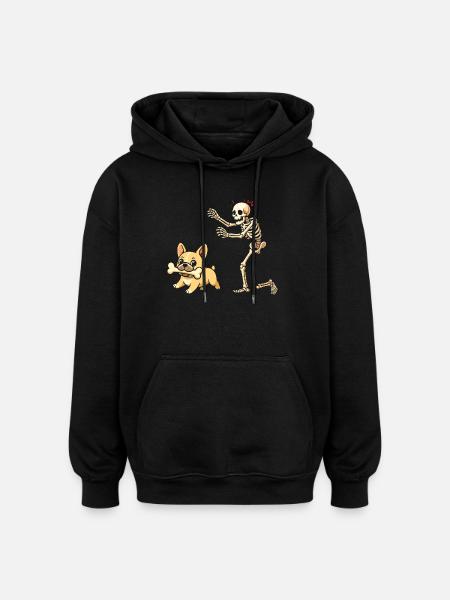 French Bulldog Dog Skeleton - Oversized Unisex Hoodie - black