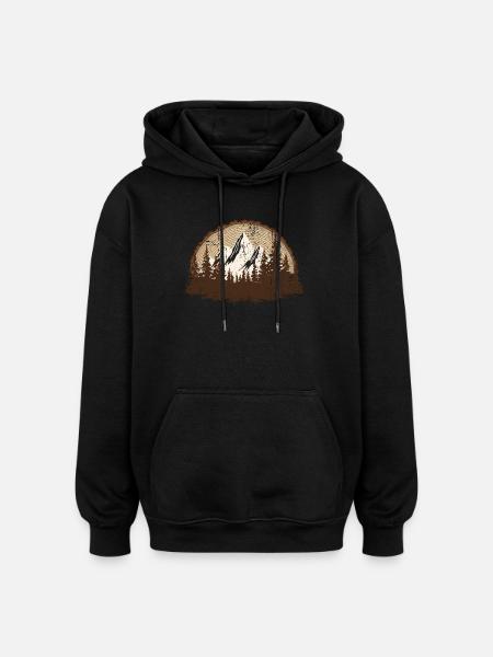 Majestic Mountain Forest Scene - Oversized Unisex Hoodie - black