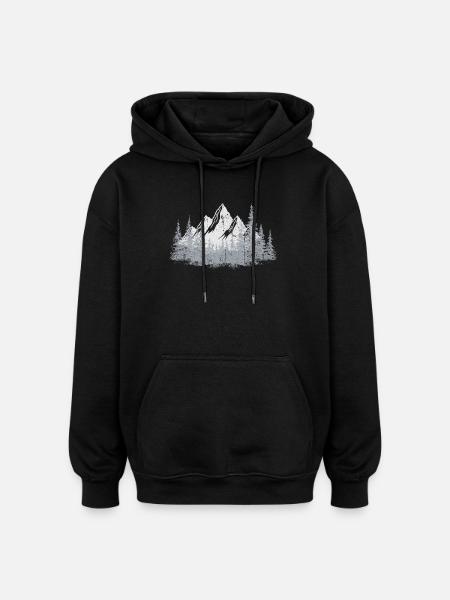 Serene Mountain Forest Silhouette - Oversized Unisex Hoodie - black